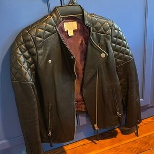 H&M Women’s Genuine Leather Moto Biker Jacket Black Size 2